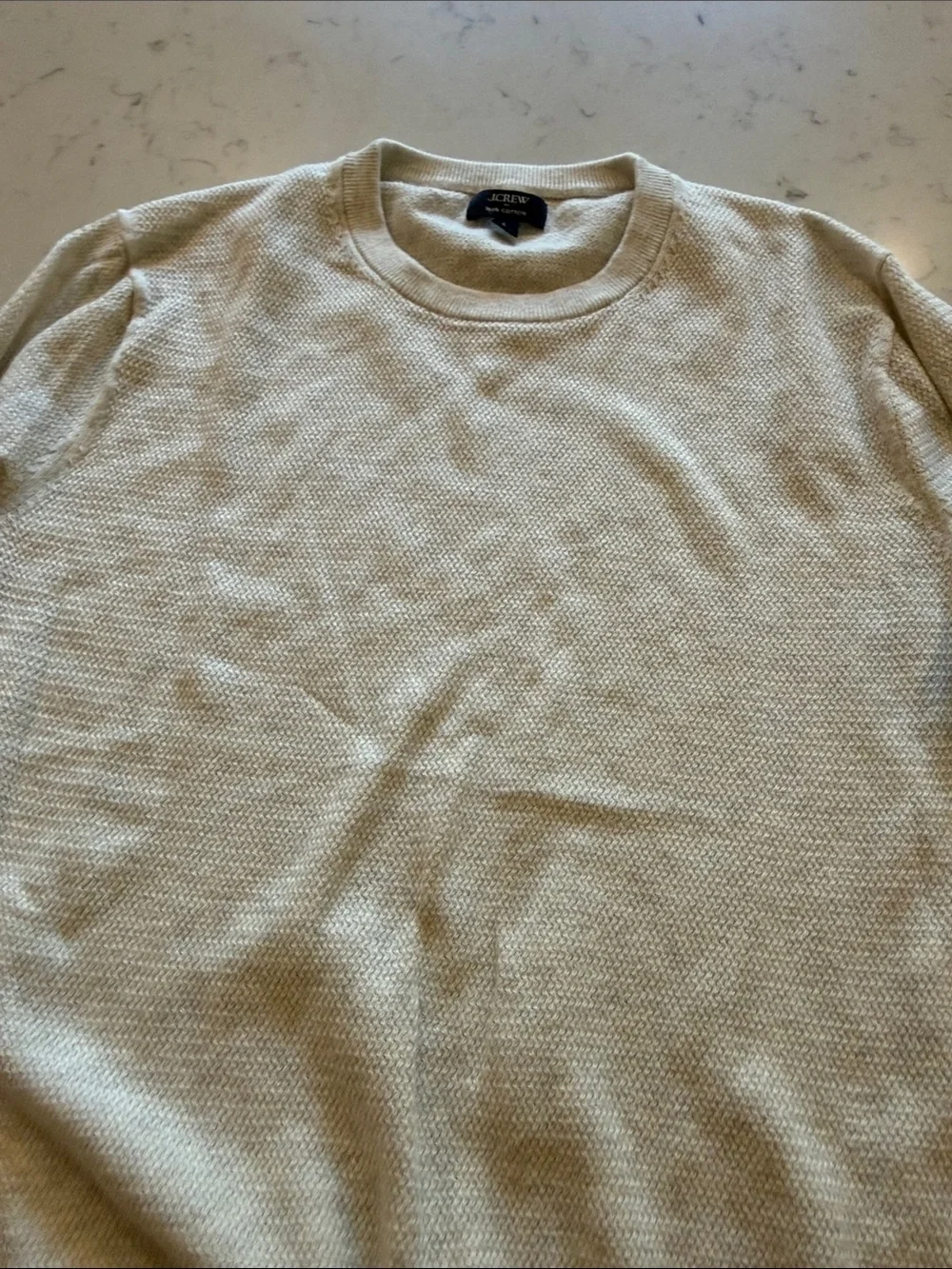 J. Crew Men's Cream Crewneck Textured Sweater